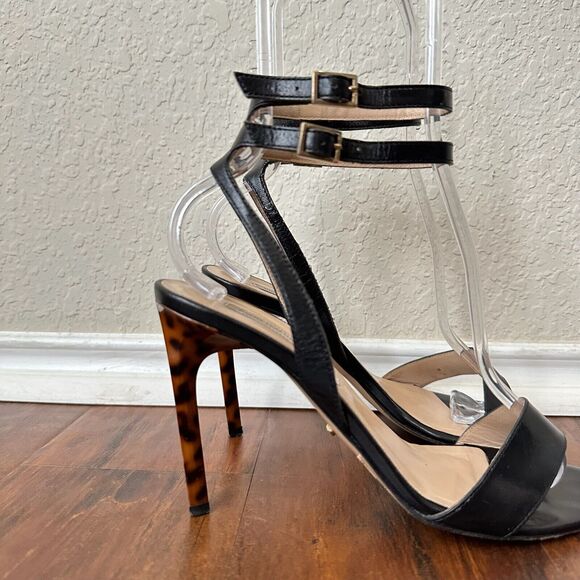 DIANE VON FURSTENBERG Vera Simple Strap Leather Heels Black Calf Leather - Picture 2 of 11